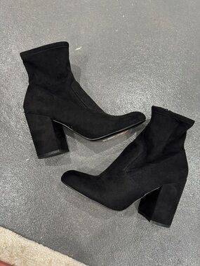 Classic Black Block Heel Sock Boots - Women